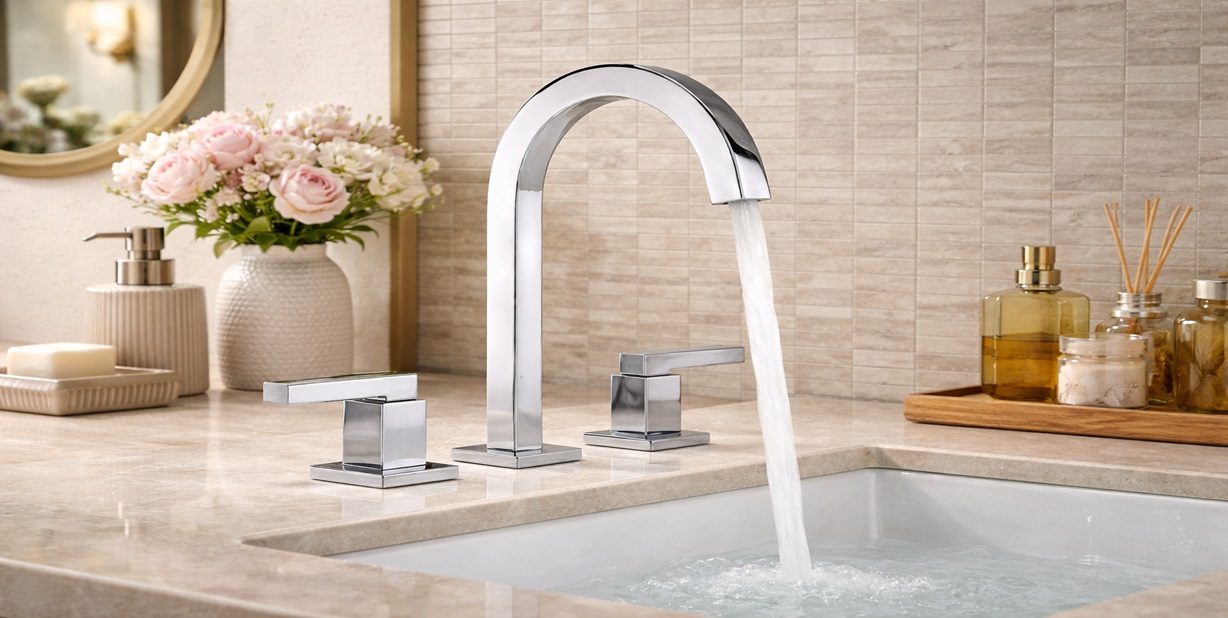 Fontana three-hole widespread bathroom sink faucet set